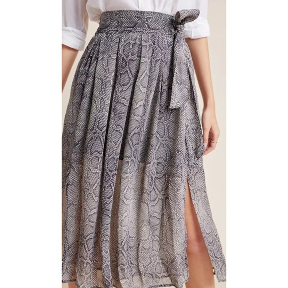 Maeve Dresses & Skirts - Anthropologie Maeve Annette Snake Print Pleated Midi Skirt Size 14 Tie Waist